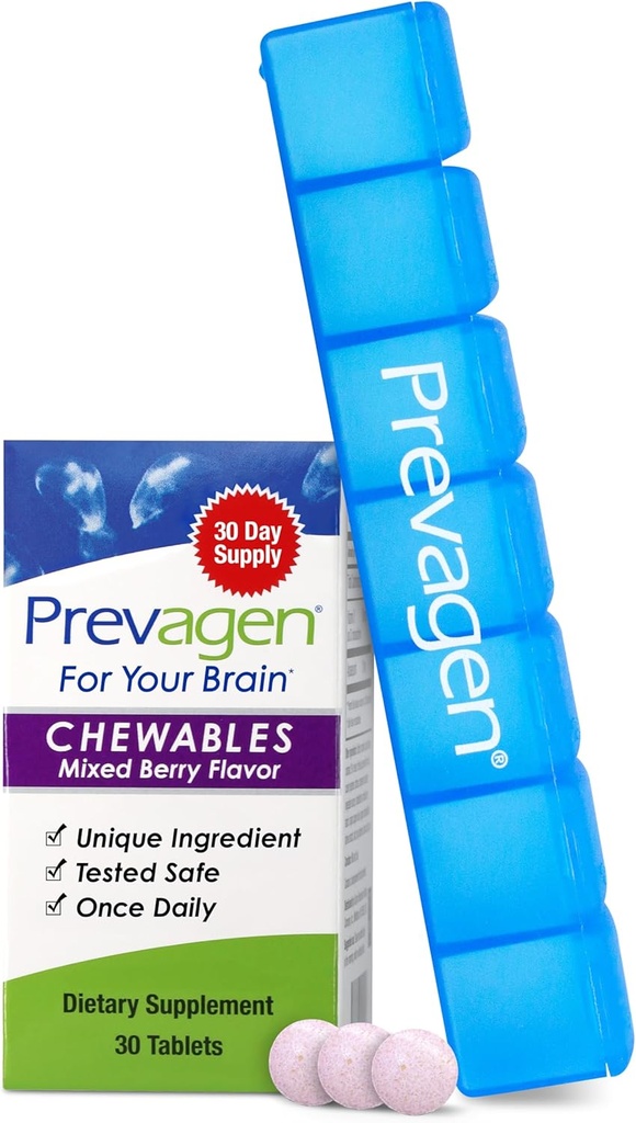 Prevagen Regular Strength Mixed Berry Chewables - 30 Tablets (1 Mes de Suministro) Silencio Formulado para Su Cerebro ← 10 mg de Apoaequorin Plus Vitamin D3 con 7-Day Pill Minder