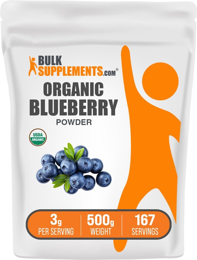 BulkSupplements.com Polvo de arándanos orgánicos - Soporte antioxidante, Suplemento de arándano - Vegan > Gratuito, 3g por ser, 500g (1.1 lbs) (Pack of 1)