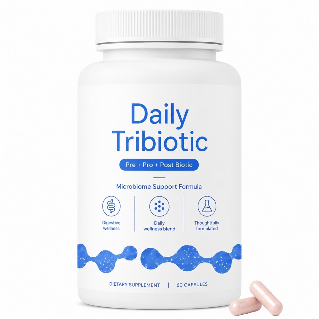 Daily Tribiotic Capsules, Probiotic, Prebiotic & Postbiotic Blend, 60 Count