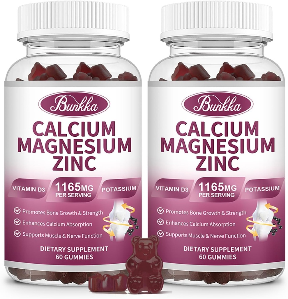 Calcio Magnesio Zinc Gummies con Magnesium Glycinate 200mg, Potassium, D3, Sea Moss, Calm Mood &amp; Sleep Support- Kids &amp; Adultos 2 Pack