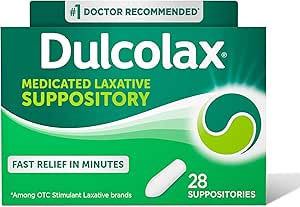 Dulcolax Stimulant Laxative Medicated Suppositories, Predictable & Effective Constipation Relief, Bisacodyl 10 mg, 28 Count, Stimulant Laxatives