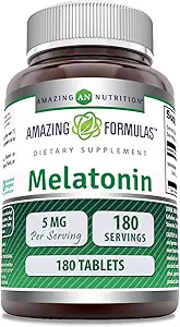 Amazing Fórmulas Melatonin Suplemento TENIDO Desarrollado TENIDO 5 Mg TENRI 180 Tablets Silencio No-GMO TENIDO Gluten Free TEN Made in USA