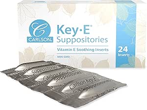 Carlson - Key-E Suppositories, 30 UI Vitamina E Suppository, Lubricados Áreas Secas, Tratamiento para Mujeres y Hombres, Vaginal & Rectal, 24 Cuenta