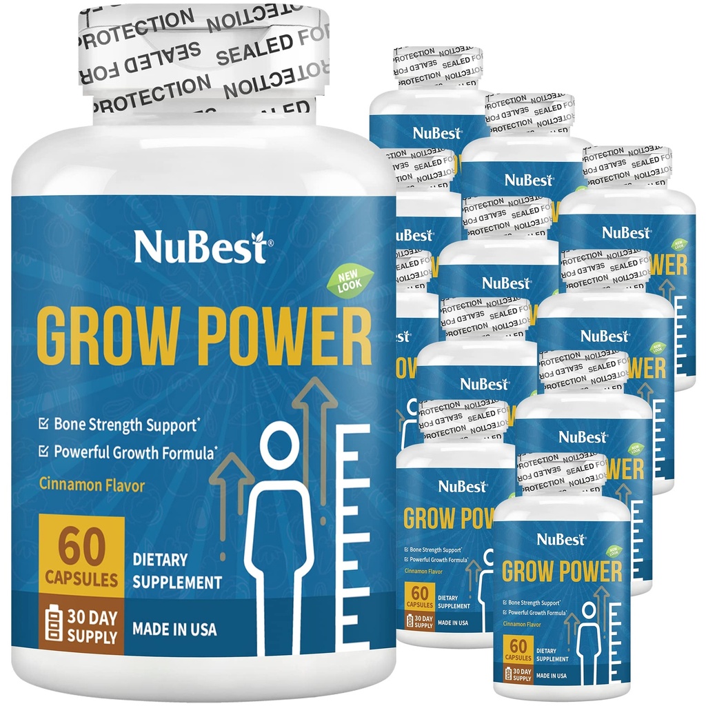 NuBest Grow Power - Powerful Bone Strength Formula for Children (10+) & Adolescentes - Asistencia Salud del Hueso Salud Sano, Salud General con Calcio, Vitamina D3, Fósforo, Magnesio &amp; Más - 12 Pack