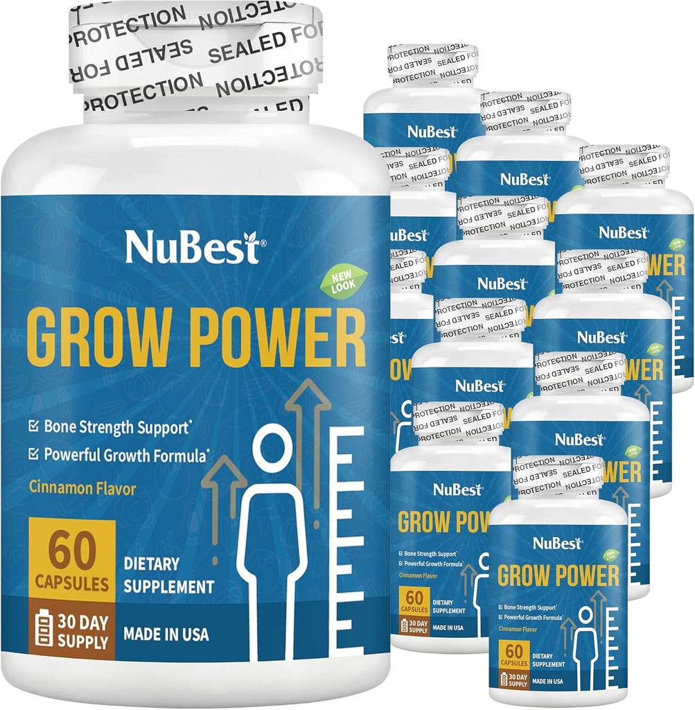 NuBest Grow Power - Powerful Bone Strength Formula for Children (10+) & Adolescentes - Asistencia Salud del Hueso Salud Sano, Salud General con Calcio, Vitamina D3, Fósforo, Magnesio &amp; Más - 12 Pack