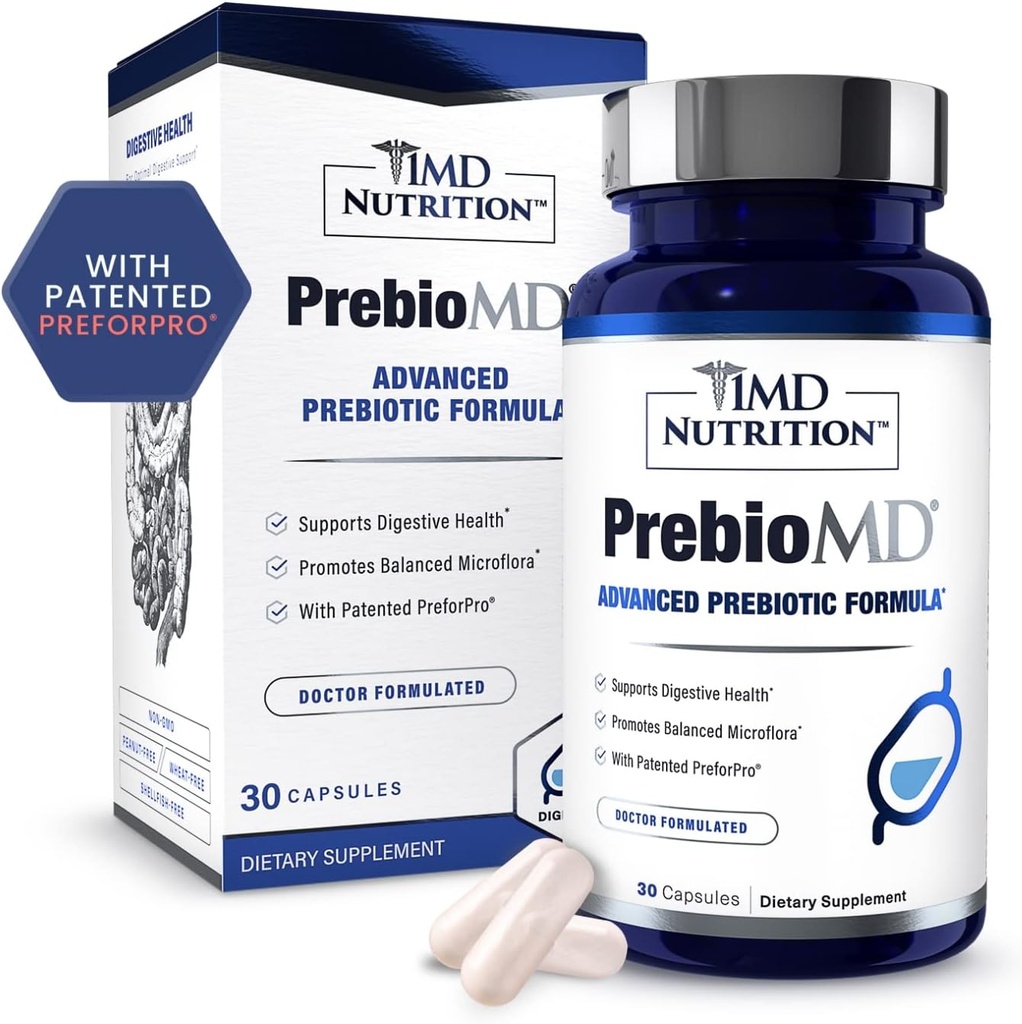 1MD Nutrición PreBioMD - Prebiótico con PreforPro® tención Asistencia Digestión saludable y bacterias benéficas