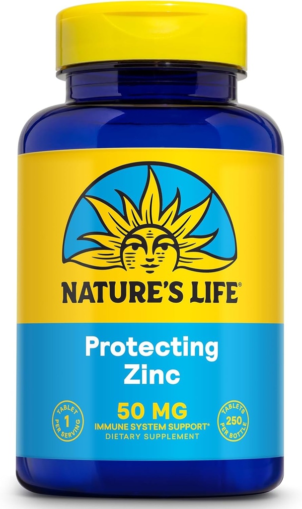 LA VIDA DE NATURE Protege el zinc 50 mg con cobre de 2,5 mg - Suplemento Zinc Chelated para soporte inmunitario, salud ósea, función muscular y apoyo a la salud cardíaca, garantía de 60 días, 250 prestaciones, 250 tabletas