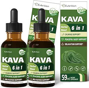 Kava Root Drops for Calming & Relaxing Support, Natural Calm &amp; Sleep Supplements for Adults with Valerian, Chamomile Extract, High Bioavailability Liquid with Basil Promotes Relaxation. 4 oz