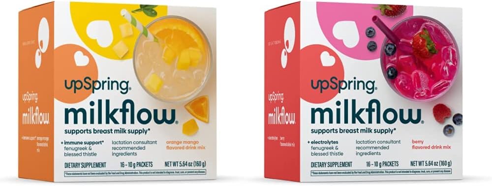 UpSpring Milkflow Electrolyte Breastfeeding Supplement Drink Mix with Fenugreek | Berry and Orange Mango Flavor | Lactation Supplement to Promote Healthy Breast Milk Supply & Restore Electrolytes*