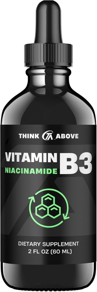 Vitamina B3 Niacinamida Líquida - Forma no Flush de B3 Niacina - Vitamina Conveniente B3 Niacinamida gotas para Mujer y Hombre - Fácil de Tragar 2oz (60ml)