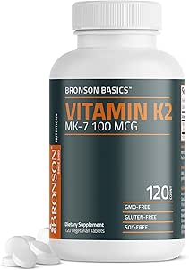 Bronson Vitamin K2 MK-7 100 MCG, K2 como MK7 Menaquinone, Bone Support Non-GMO, 120 Tablets