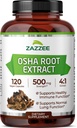Zazzee OSHA Root 4:1 Extracto, 500 mg Fuerza, 120 cápsulas Vegan, 4 meses de suministro, Concentrado y Estándarizado 4X Extracto, 100% Vegetariano, Ligusticum porteri, All-Natural and Non-GMO
