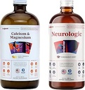 LIQUIDHEALTH Calcium and Magnesium & Neurologic Nootropic Liquid Vitamin Supplements Bundle for Adults - Support Bone & Tissue Health, Improve Memory, Focus & Concentration - Vegan, Non-GMO, USA Made