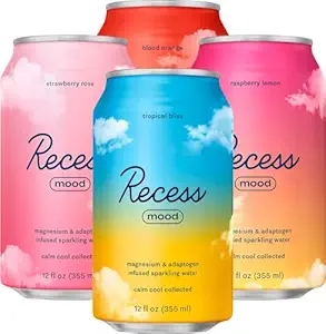 Recess Mood Magnesium &amp; Adaptogen Drink, Relax Beverage, 12 Ounce (Paradise Sampler Variety Pack, 12 Pack)