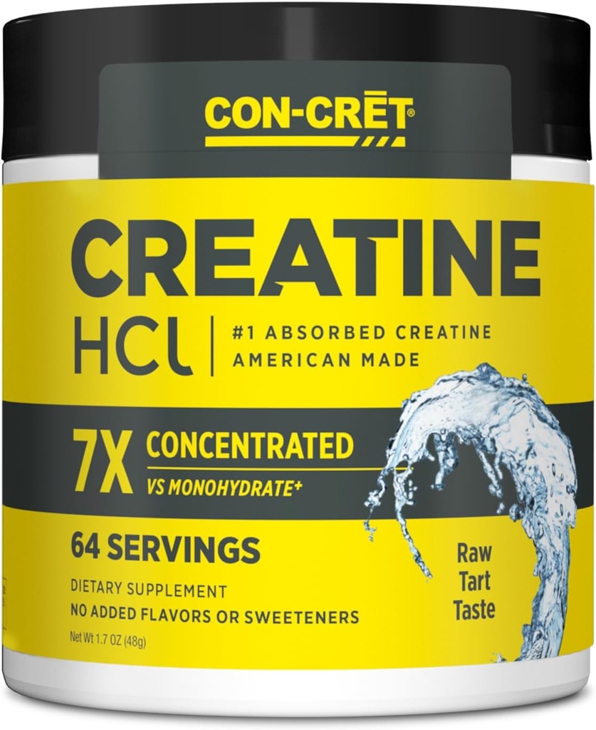 CON-CRET Creatine HCl Powder ← Muscle, Cognitive, Cellular Energy Support Silencio No Bloating or Cramps Silencio USA Made &amp; NSF Certified ← Unflavored (64 Serving)
