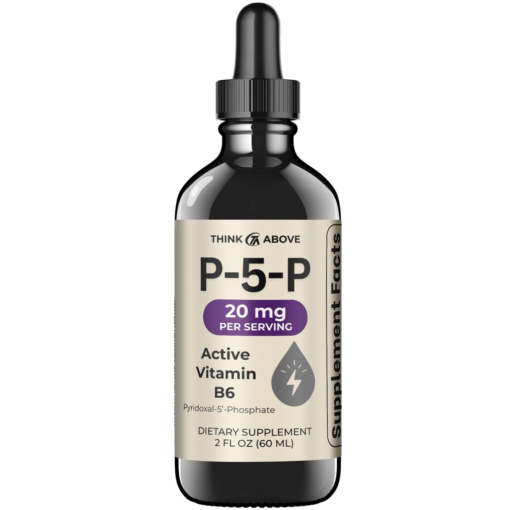 Think Above P5P Liquid Drops – Activated Vitamin B6 (Pyridoxal-5-Phosphate) – Fast Absorption Formula – Nervous System & Energy Support – 2 oz (60 mL)