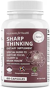 Rawleigh Sharp Thinking: 60 cápsulas, Focus, Clarity, Memory Support, 3 nootropics, DMAE Bitartrate, Bacopa Monnieri, Phosphatidylserine, DHA &amp; Vitaminas A, C, D, E, B-Complex
