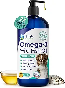 Aceite de pescado líquido para perros con Omega 3, 6 &amp; 9 ácidos grasos, Wild Caught from Iceland, Skin and Coat Supplement for Shedding, Itchy Skin, Alergies, Brain and Heart Health, Rich in EPA + DHA - 32 oz