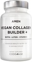 Amen Plant-Based Vegan Collagen Builder Supplement - Organic Whole Foods, Lutein, Vitamina C, Biotin, Lysine, Proline Collagen Boosters - Organic Cranberry, Lemon, Strawberry - Once A Day - 30 Capsules