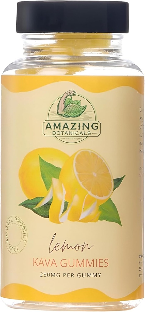 Amazing Botanicals Zesty Lemon Kava Gummies - 250mg por Gummy - Natural Sleep Aid for Relaxation & Restful Nights, Non-GMO, Vegan, Gluten-Free - 30 Gummies