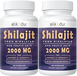 2000 MG Shilajit Suplemento, 100% puro Shilajit con 85+ Minerales Trace & 60% Ácido Fulvic, Energía Boost &amp; Inmunity, Vegan, Natural, 120 cápsulas