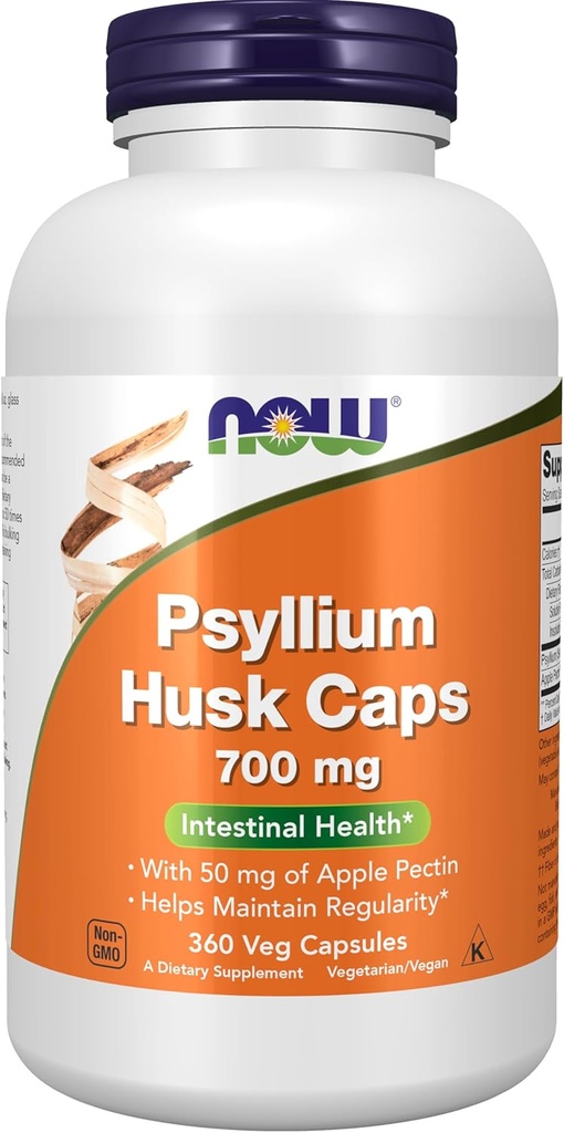 AHORA Alimentos Suplementos, Psyllium Husk Caps 700 mg con 50 mg de Apple Pectin, Salud Intestinal*, 360 cápsulas Veg