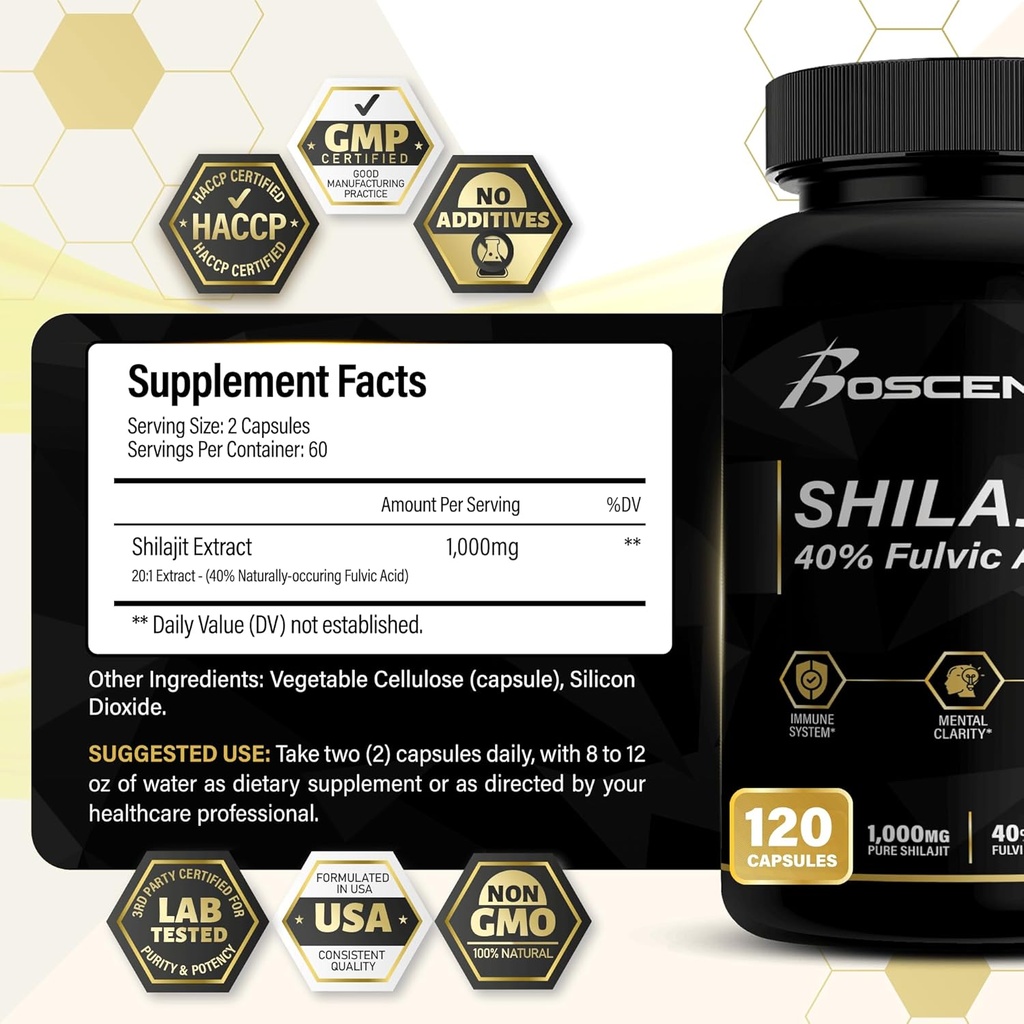 Shilajit Capsules 20,000mg – Puro Himalayan Shilajit para Hombres y Mujeres – Suplemento de ácido Fulvico Orgánico con 85+ Minerales de Traza – Energía Natural de Alta Potencia Apoyo Vital – 120 cápsulas Veganas