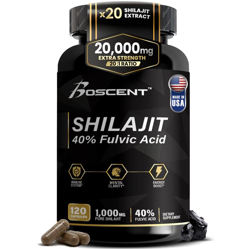 Shilajit Capsules 20,000mg – Puro Himalayan Shilajit para Hombres y Mujeres – Suplemento de ácido Fulvico Orgánico con 85+ Minerales de Traza – Energía Natural de Alta Potencia Apoyo Vital – 120 cápsulas Veganas