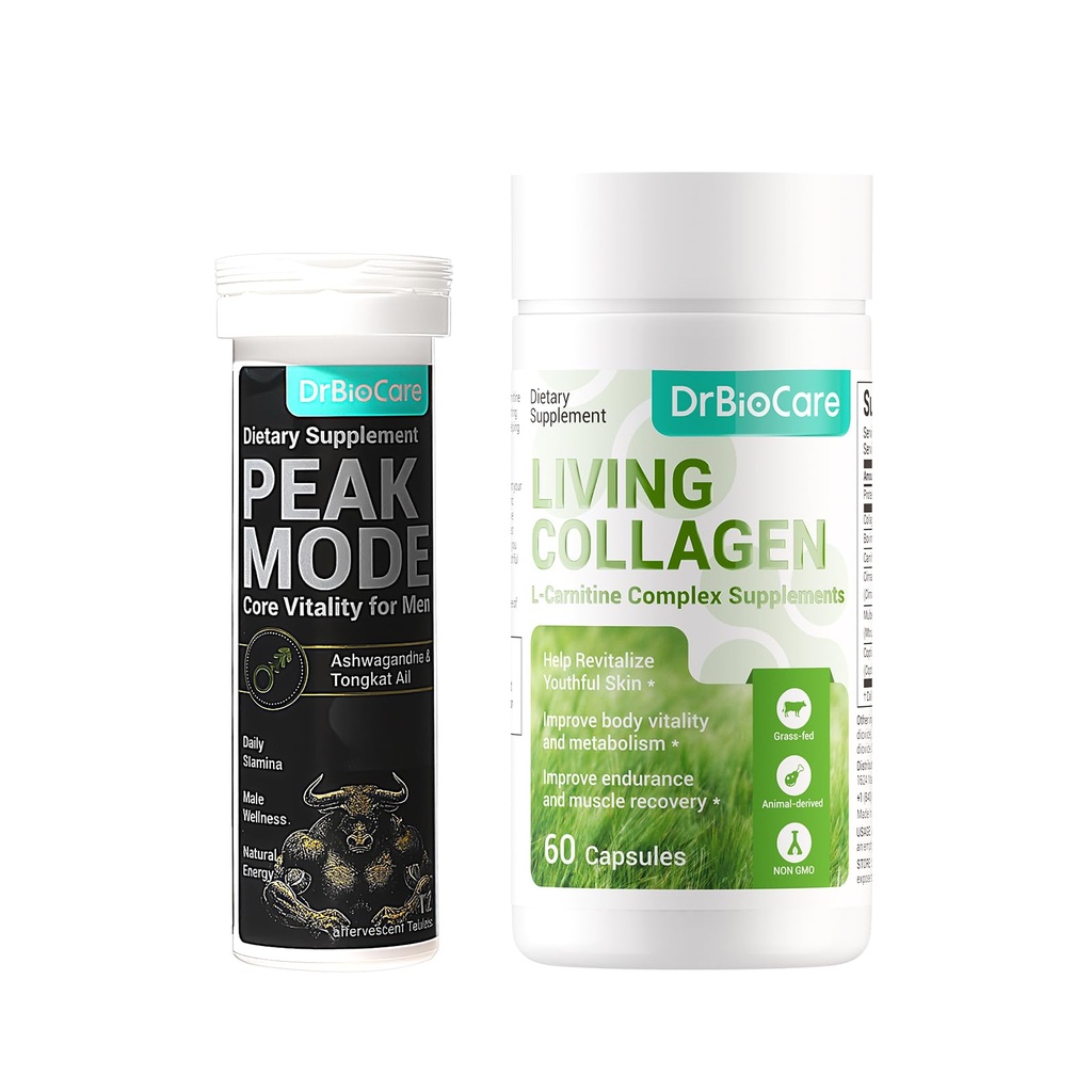 DrBioCare Peak Mode Effervescent Tablets and Living Collagen L-Carnitine Complex Supplement