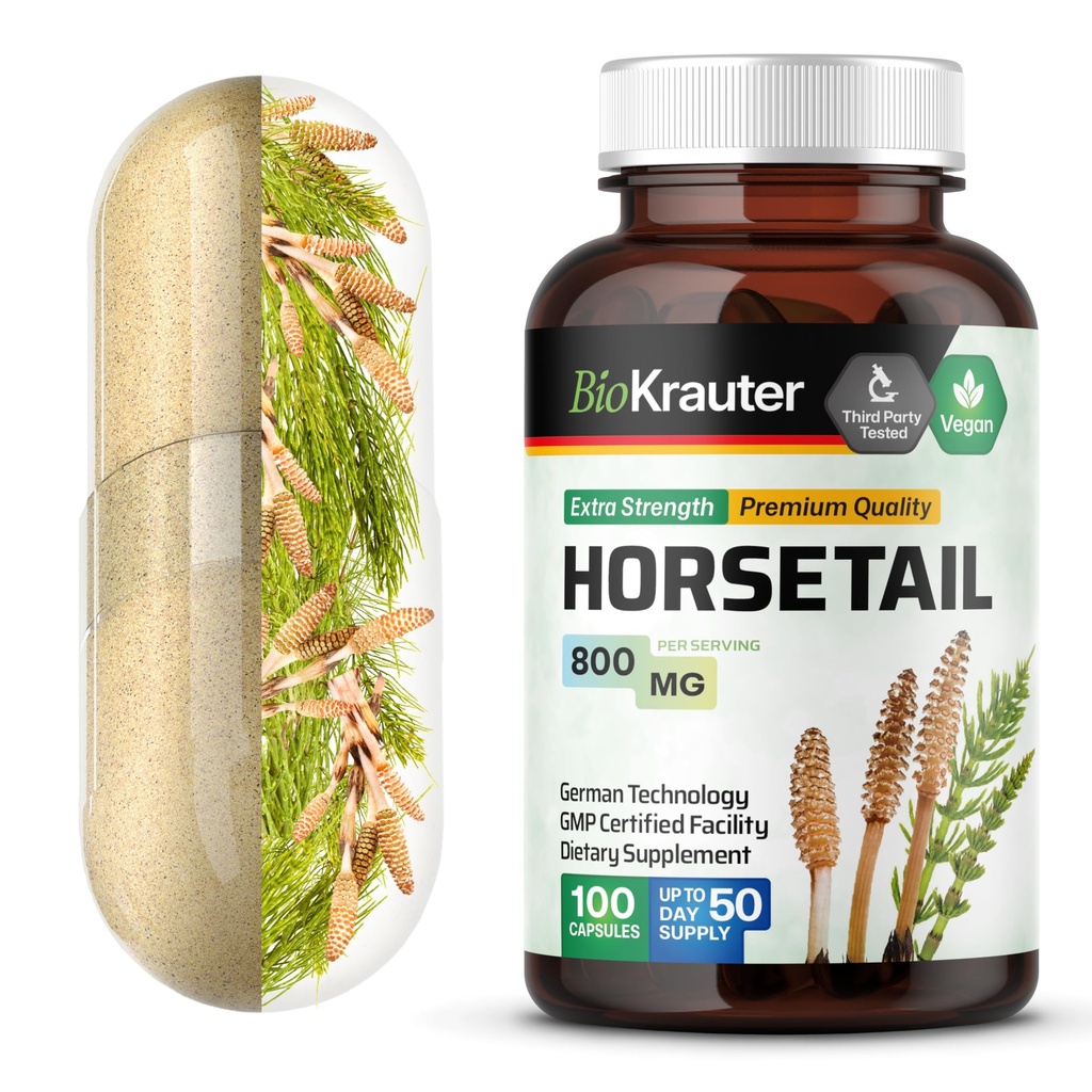 BIO KRAUTER Horsetail Herb Capsules - 800 mg Strength - 100 Conde - Caballos de polvo - Peluquería