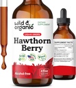 Wild &amp; Organic Hawthorn Berry Tincture 600 mg - Liquid Hawthorne Berry Supplement for General Support - Vegan, Sugar &amp; Alcohol-Free Fruit Extract Drops - 4 fl oz