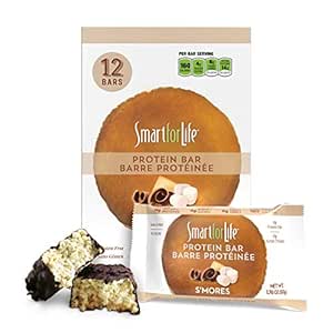 Smart for Life High Protein Bars - Smores - Low Sugar Crunchy 14g Protein Meal Replacement Bares – 12 Bares - Funciona con Cookie Diet Protein Snacks – Non-GMO – Smores Protein Bar