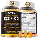 Vitamina D3 5000iu & K2( como MK7 ) 200mcg Gummies + 600mg Calcio, con aceite de coco para alta absorción, Maximum Strength Vitamin D3 K2 Suplemento - Soporte para huesos musculo dientes Immune, Vegan 60 Conde