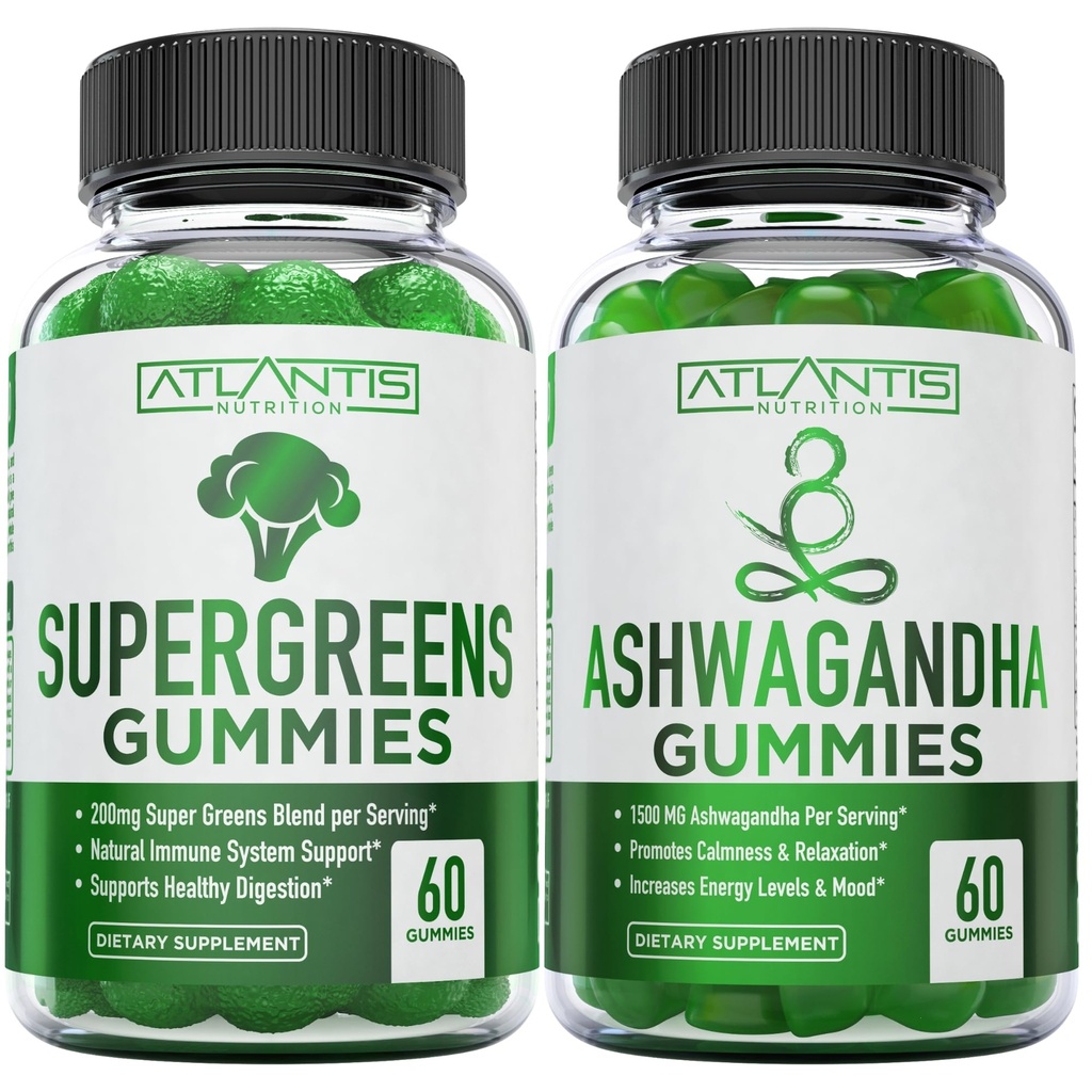 Supergreens & Ashwagandha Gummies - Ashwagandha Promotes Calmness & Enhances The Immune System - Delicious Supergreens With Spinach, Broccoli, Beetroot & Green Tea for Immune Support - 60 Gummies