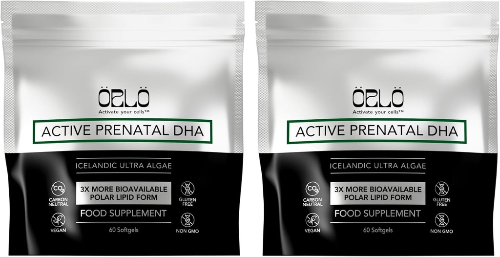 Orlo PRENATAL DHA - Prenatal DHA Omega 3 Suplemento - Triple Strength Omega3s - Vegan DHA &amp; EPA Algae Omega-3 Oil - Apoya el desarrollo del cerebro durante el embarazo y la lactancia (120 Mini Softgels)