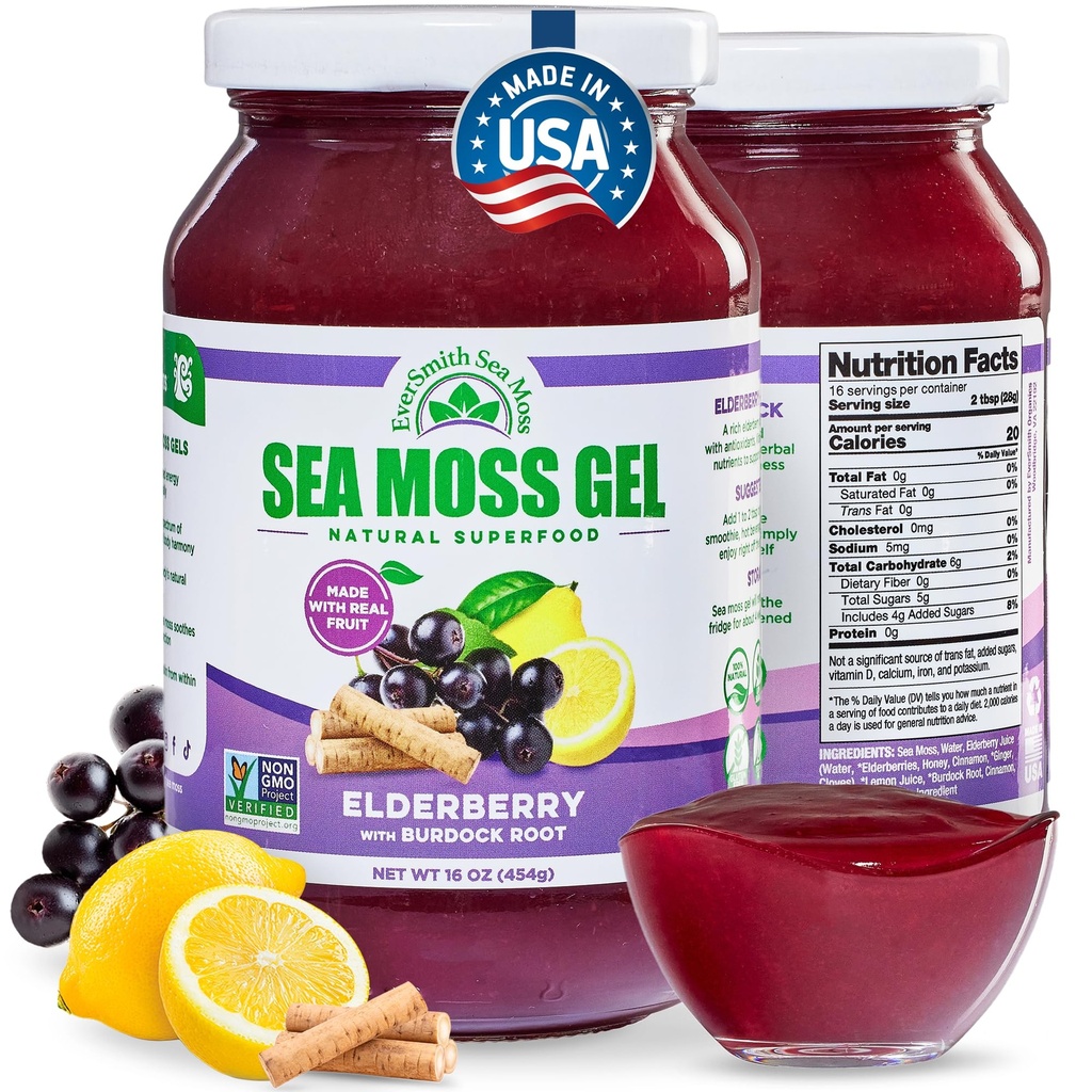 Wildcrafted Irish Sea Moss Gel Silencioso Hecho en EE.UU.   Rich in Vitamins & Minerals Silencio Sea Moss Gel Raw ← Suplemento Nutricional Silencioso Elderberry (16 oz)