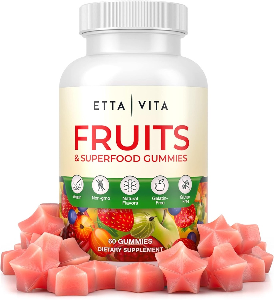 Superfruits Gummies Supplement for Bloating & Gut Health, 9 Superfruits Supplement for Adults &amp; Kids, Collagen Booster - Immunity & Antioxidant Support, Non-GMO, Pectin-Based, Gluten-Free, No Capsules