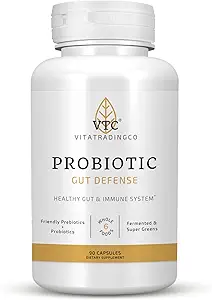 VTC VitaTradingCo. Probiótico Gut Defense ← Probióticos y Prebióticos para Gut Health " Digestion TEN 1 Billion CFU with Whole Food Base TEN 90 Capsules