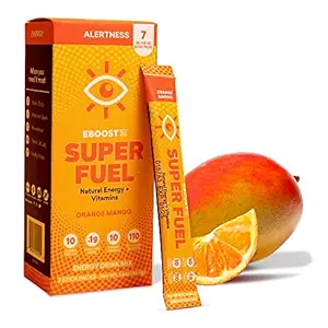 EBOOST Energy Drink Powder, Super Fuel - Orange Mango, 7 Packets - Pre-Workout Powder Energy Drink Mix - Natural Energy, L-Tyrosine, L-Theanine & Vitamins - Preworkout for Women &amp; Men to Go