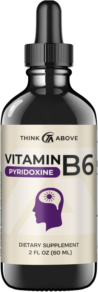 Vitamina B6 Liquid Drops - Pyridoxine hcl - Fast Absorbing - Soporte Función cerebral, sistema inmunológico, sistema nervioso y mood - 17 mg 1000% DV - Filler Free - 30 Day Supply - (2 oz) Para adultos