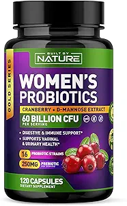 Probióticos para Mujeres - 60 Billones de UF, 16 Strains, con Cranberry, D-Mannose & Prebióticos - Apoyo Digestivo, Inmune, & Vaginal Health - Non-GMO, Dairy &amp; Gluten-Free - 120 Veggie Capsules