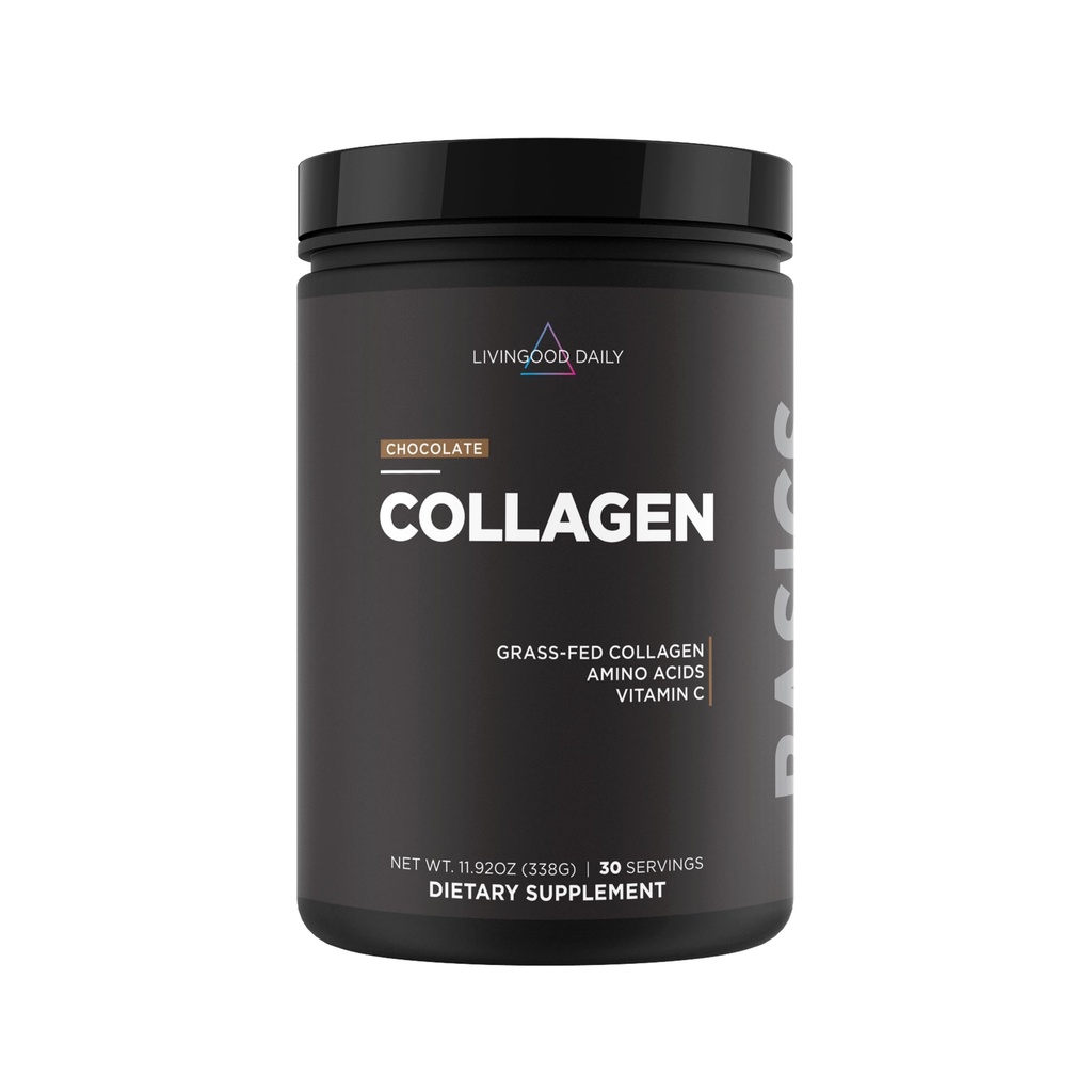Livingood Daily Chocolate Collagen Powder for Women ' Men, Hydrolyzed Collagen Peptides Powder with Vitamin C, Protein with 20 Amino Acids, Type I & III, Grass Fed, Keto, Paleo, Gluten Free, 30 Srvgs