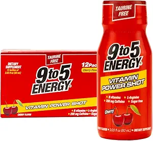 Vitamina Power Shot - Cherry Flavor, Taurine-Free, Sugar-Free, 12 Pack (2.03 fl oz Cada uno) - Boost Energy, Focus, and Vitality with B Vitamins and L-Arginine