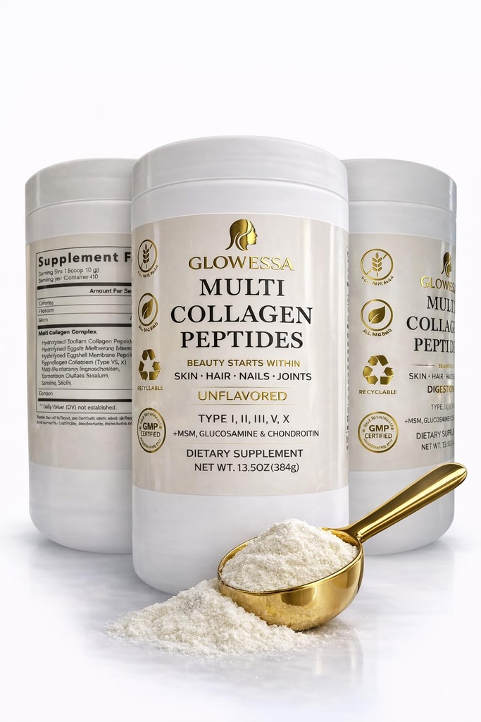 Multi Collagen Peptides Powder – Types I, II, III, V & X – Hydrolyzed Collagen Supplement for Hair, Skin, Nails & Joint Support – Unflavored Daily Collagen for Women & Men