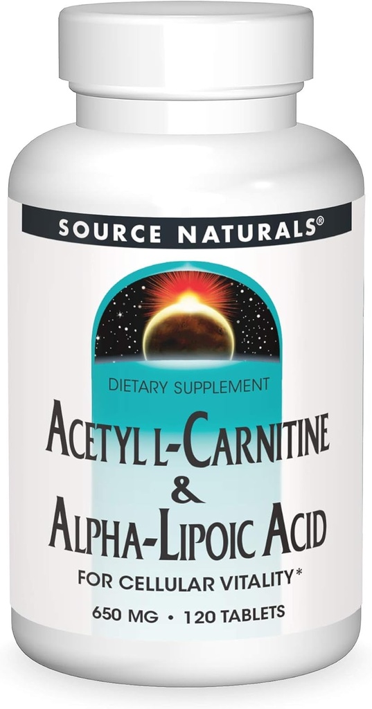 Fuente Naturales Acetyl L-Carnitina & Ácido Alfa-Lipoico 650mg- 120 Tabletas