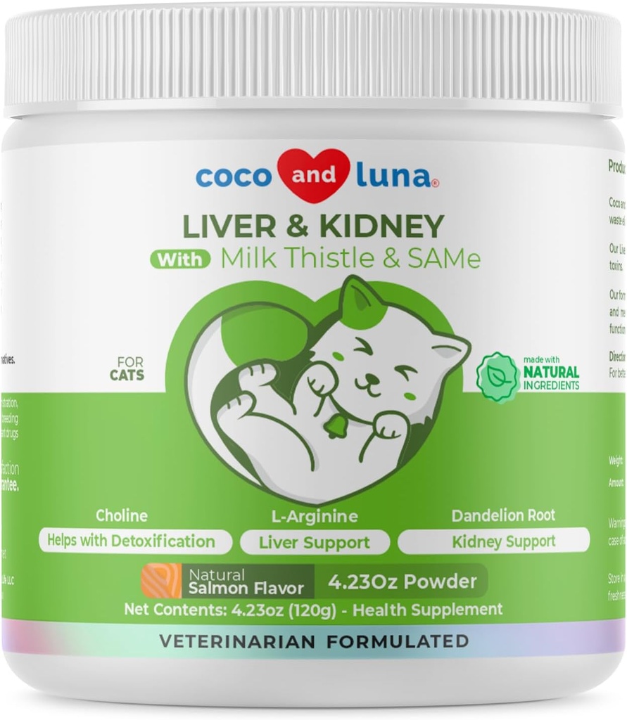 Esteto de leche para gatos - 4oz Polvo - Suplemento natural del hígado - con el mismo y L-Arginine - Detox, Apoyo Hepático, promueve la función saludable del hígado, Apoyo al riñón