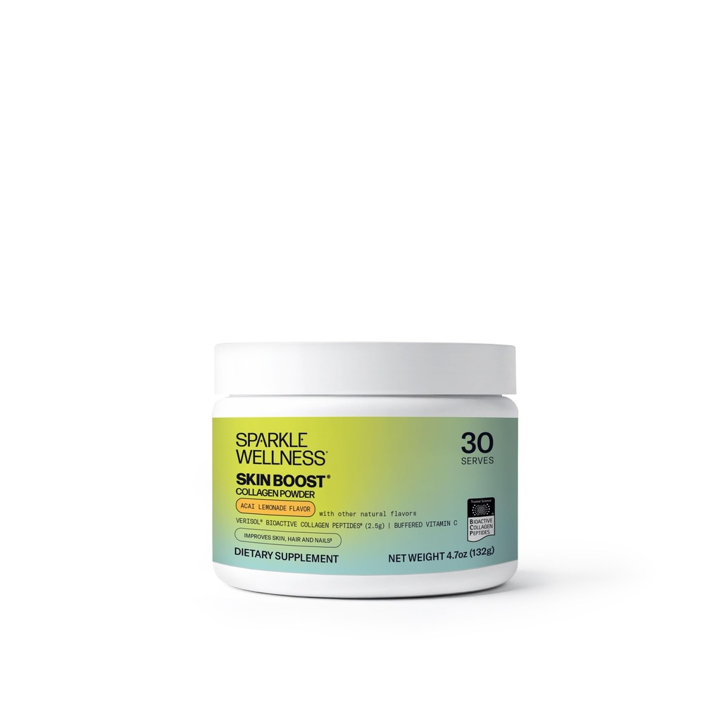 Sparkle Wellness VERISOL Bioactive Hydrolyzed Collagen Peptides  Collagen Powder Suplemento con Vitamina C para la piel, Hair &amp; Nail Health ← Skin Boost (Acai Lemonade) [30-Serves]