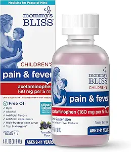 Mami's Bliss Children's Pain and Fever Reducer, Kids Acetaminophen, Dye Free, Delicious Mixed Berry Flavor, Ages 2+, 4 Fluid Ounces