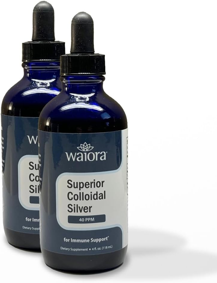 Superior Colloidal Silver, Waiora, Suplemento Mineral Líquido, 40 PPM, para Immune Support, Blue Glass Bottle with Dropper (2 bott/44 serv.)
