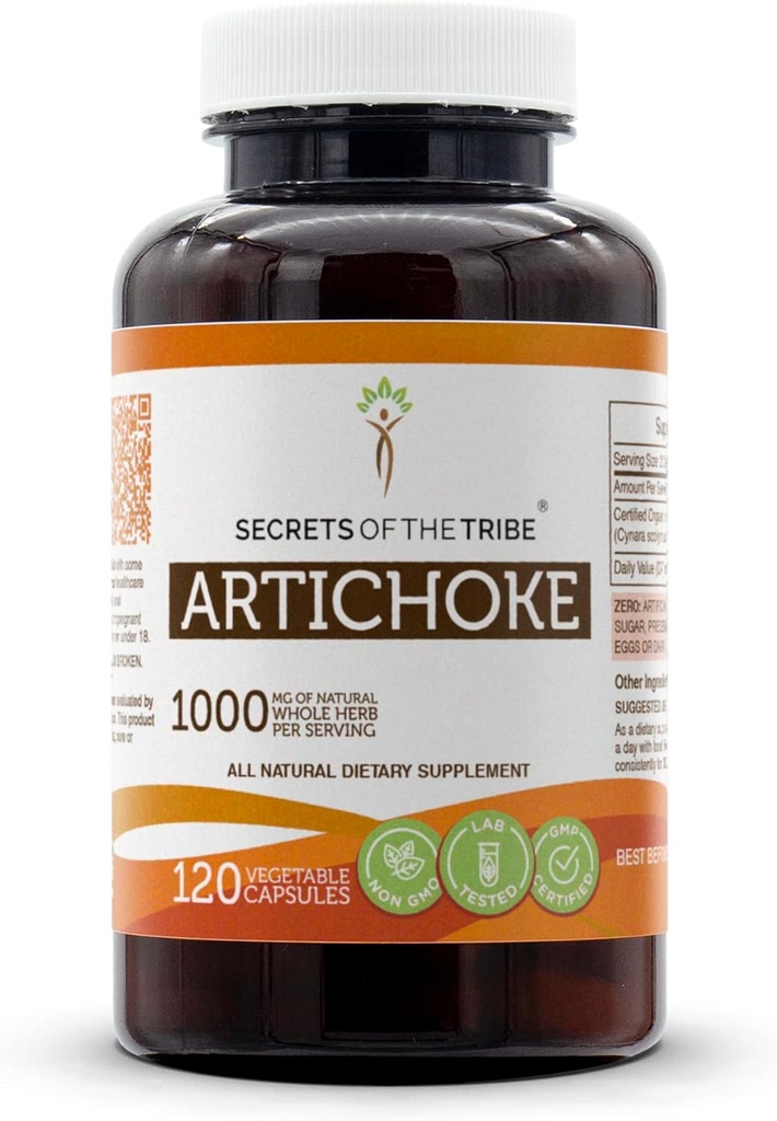 Secretos de la Tribe Artichoke 120 Capsules, 1000 mg, Artichoke (Cynara scolymus) Hoja seca (120 cápsulas)